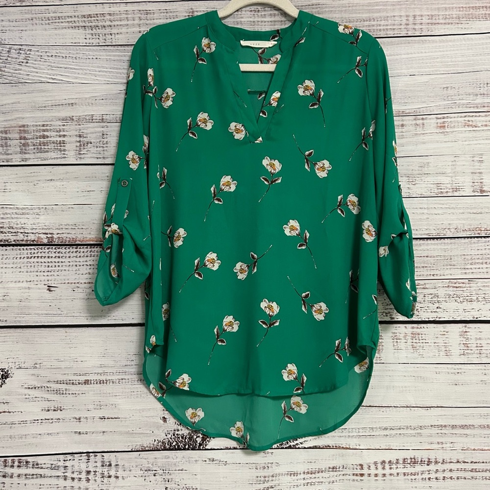 LUSH Green Floral Blouse – 3/4 Sleeve, Women’s Medium